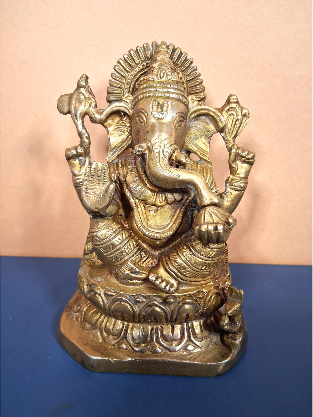 VINTAGE 5 1/2” GOD LORD GANESH GANESHA HINDU BRASS STATUE FIGURINE HEAVY UNIQUE